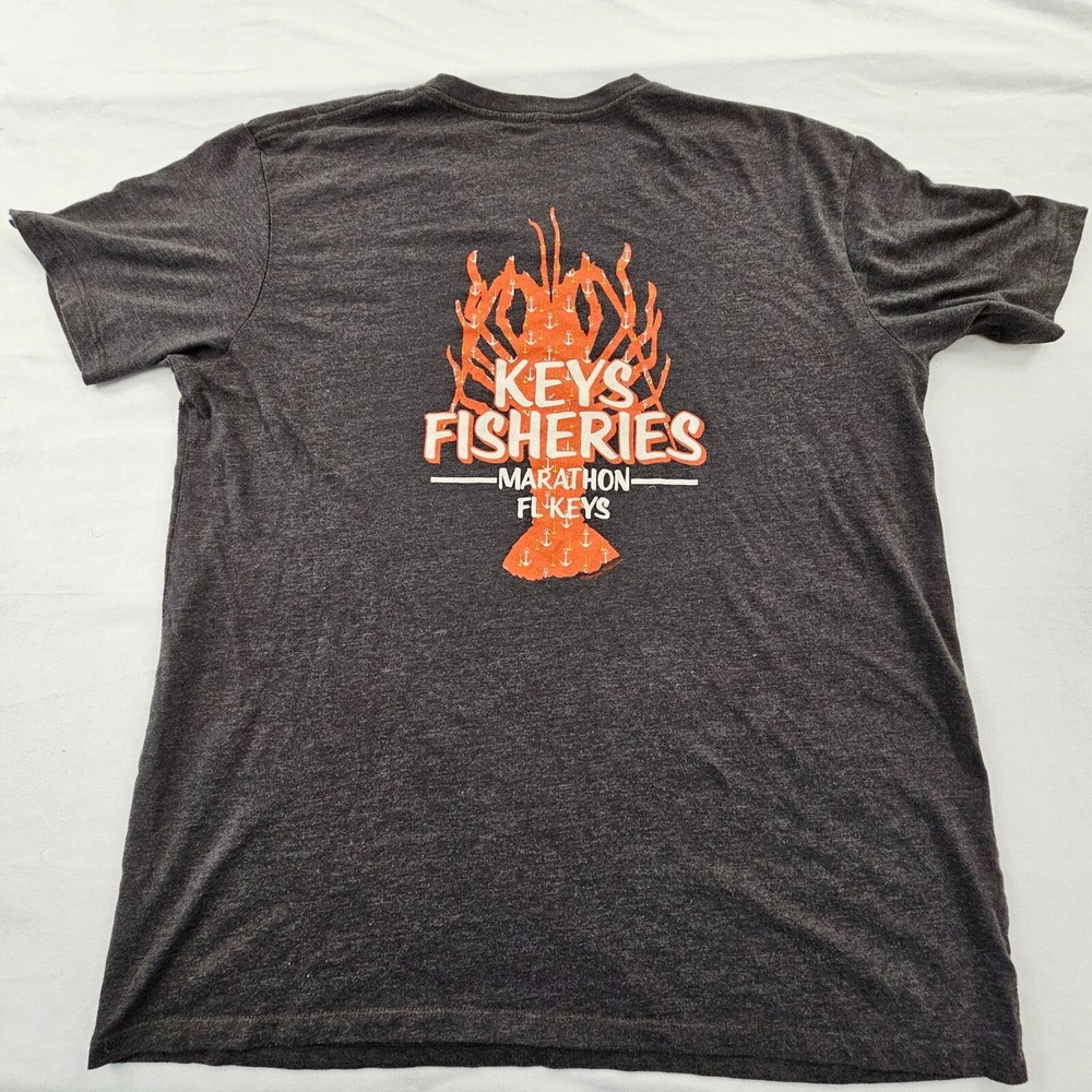 Keys Fisheries Marathon FL Gray Short Sleeve V-Neck T-Shirt Adult XL